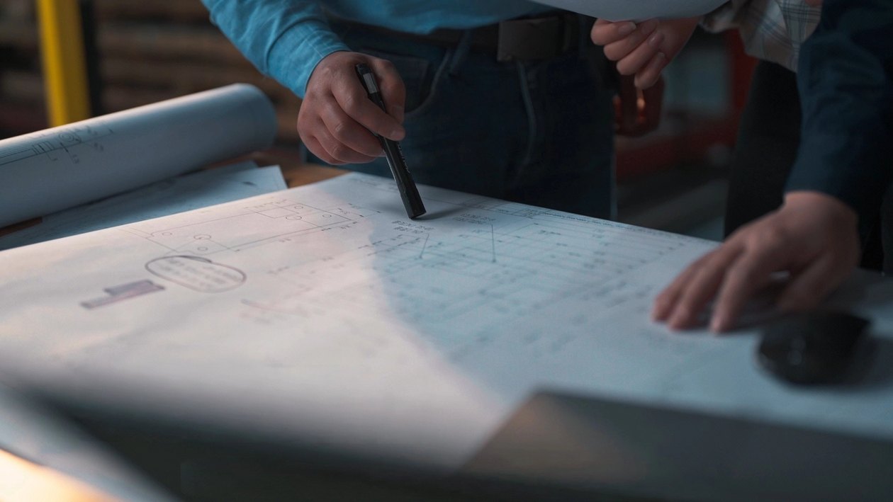 STARWAY MFG GROUP engineers marking up a technical drawing during order and drawing review